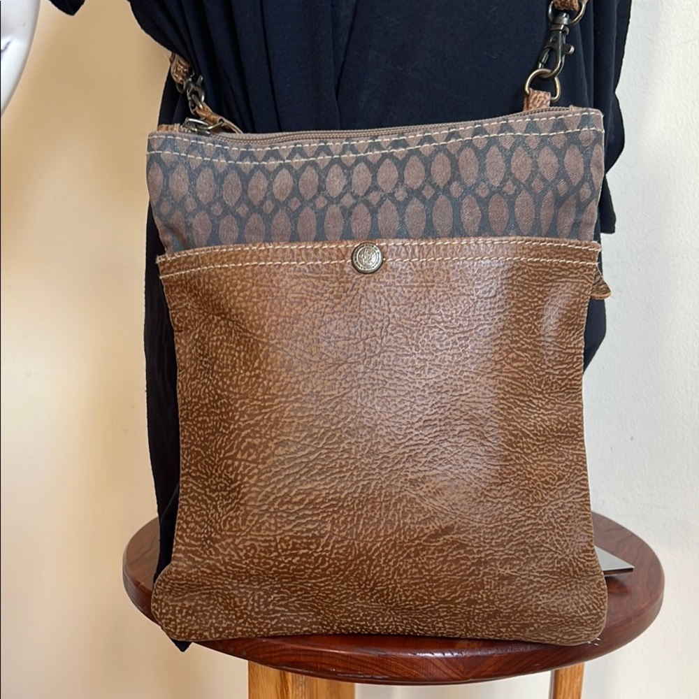 Myra Bag Brown and Gray Crossbody Bag with Textured Design